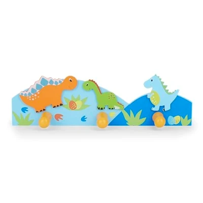 Image of Mousehouse Gifts Triple Coat Hook Wall Hanger, Wooden Dinosaur Hooks for Children&#039;s Nursery or Bedroom (Dinosaur)