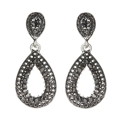 Image of Clip On Earrings Antique Silver Plated Drop With Crystals Brenda