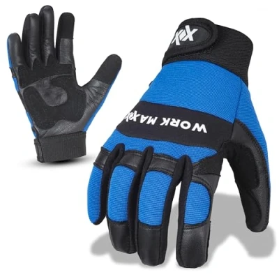 Image of WORKMAXX Gardening Working Gloves Garden Thorn Proof Flexible Heavy Duty Leather Mechanic Utility Dexterity Breathable Construction for Work Mens Women (BLUE, MEDIUM)