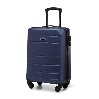Image of WITTCHEN Travel Suitcase Carry On Cabin Luggage Hardshell Made of ABS with 4 Spinner Wheels Combination Lock Telescopic Handle Globe Line Size Dark Blue