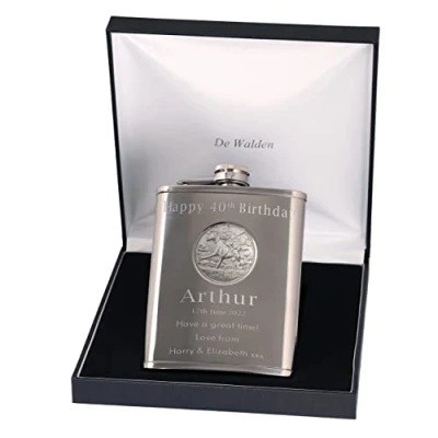 Image of 40th Birthday Engraved Hip Flask Horse Racing Feature in Gift Box