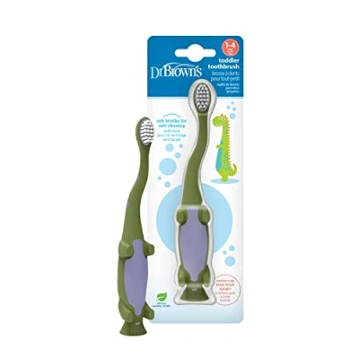 Image of Dr Brown&#039;s Natural Flow Dinosaur Toddler Toothbrush, Green, 1 Pack