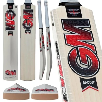 Image of Gunn &amp; Moore GM Cricket Bat Radon Prime English Willow DXM, ToeTek, Grained DuraCover Size 6 Suitable for Players 157 163cm / 5&#039; 2&quot; 4&quot;