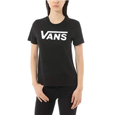 Image of Vans Women&#039;s Flying V Crew Tee Regular Fit Round Collar Short Sleeve T Shirt, Black (Black Blk), 6 (Manufacturer Size: XS)