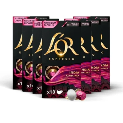 Image of L&#039;OR Origins India Coffee Pods, 7 Packs of Capsules, Total 70 Capsules