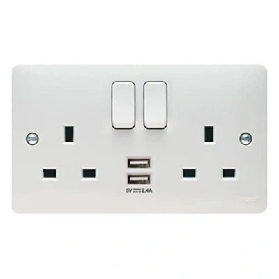 Image of Hager WMSS82USB &#039;Sollysta&#039; Switch Socket Outlet 13 Amp with 2 x USB Charging Points 2.4A