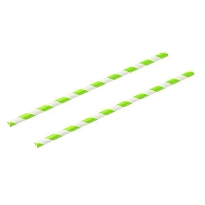 Image of We Can Source It Ltd Lime Green &amp; White Striped Paper Straws Biodegradable for Cocktails, Tumblers Drinking, Birthday Party, Christmas Party 8inch/200mm 250pc (1 Box)