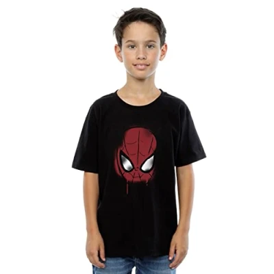 Image of Marvel Boys Spider Man Face Sketch T Shirt 12 13 Years Black