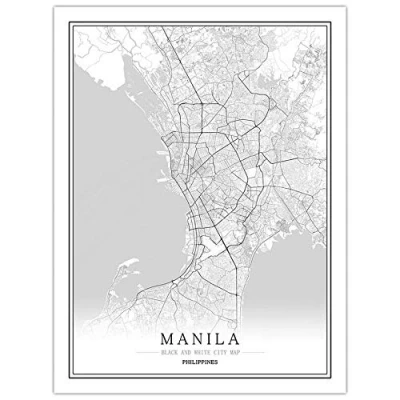 Image of JWJQTLD Canvas Print Philippines Black And White City Map Poster Nordic Living Room Wall Art Home Decor Painting Creative Gift,70X100Cm No Frame