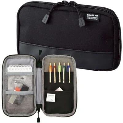 Image of LIHITLAB Compact Pen Case (Pencil Case), Water &amp; Stain Repellent,3.5&quot; x 6.5&#039;&#039;, Black (A7687 24)