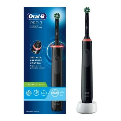 Image of Oral B Pro 3 Electric Toothbrushes For Adults, 1 Cross Action Toothbrush Head, Modes with Teeth Whitening, 2 Pin UK Plug, 3000, Black
