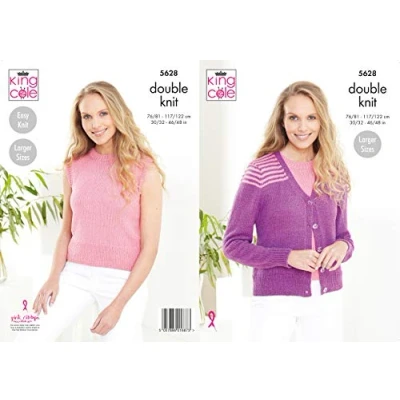 Image of King Cole 5628 Knitting Pattern Womens Striped Cardigan and Sleeveless Top in Finesse Cotton Silk DK