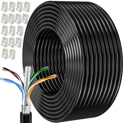 Image of Ethernet Cable 80m, Cat 6 Bulk Internet 80 Meters, Shielded FTP 23AWG External Lan Extra Long High Speed Network Cable, Anti Jamming Weatherproof Rj45 Patch 260ft Black