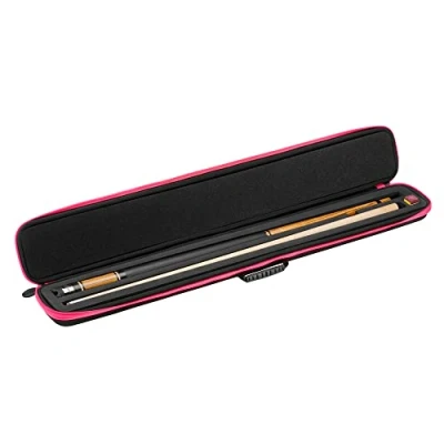Image of Casemaster Parallax Billiard/Pool Cue Case 600D Oxford Heavyweight Polyester Fabric and Padded Interior, Holds 1 Complete 2 Piece (1 Butt/1 Shaft), Black with Pink Trim