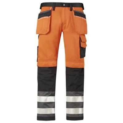 Image of Snickers High Vis Holster Pockets Trousers Class 2 Orange/Muted Black Waist 41&quot; Inside leg 30&quot;