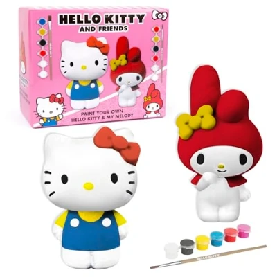 Image of abeec Hello Kitty and Friends Paint Your Own Set Includes My Melody Figurines, 12 Vibrant Paints, 2 Brushes Ideal Arts Crafts Kit for Girls Perfect Gift