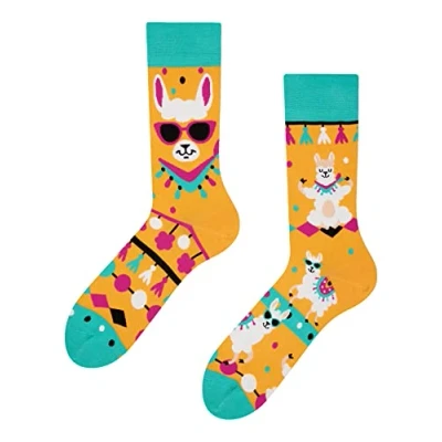 Image of Dedoles Unisex Socks for Women, Men &amp; Kids Cotton Funny Designs Football Bicycle Horses Plants Firefighter Gift Mismatched, Design: Cool Llama, Colour: Yellow, Size: 5 7.5 W / 6 8 M UK