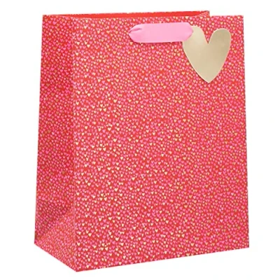 Image of Glick Red Hearts Gift Bag Valentine Day, Large Bag, One I Love or Birthday PS for Gifts, 1 Piece Red, Pink, Gold
