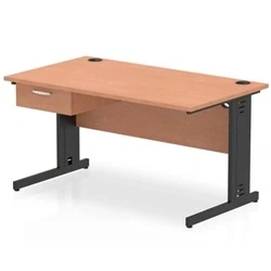 Image of Impulse 1400x800 Desk Beech/Black Cable Managed Leg 1 Dr Fixed Ped
