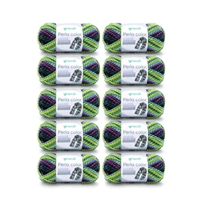 Image of Gründl Perla Color Wool (Wool Like Hand Knitting Yarn Made of 100% Polyester, 100 g / 90 m, Needle Size: 8 9, 10 x g), May Green/Blue/Purple/Green