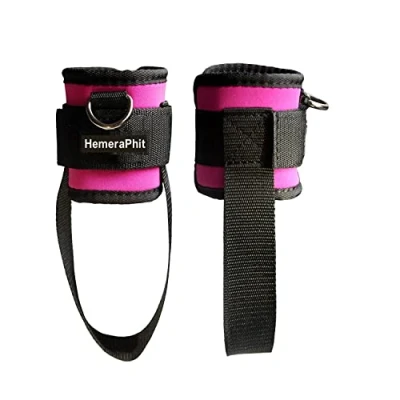 Image of HemeraPhit Exercise Machine Attachment Ankle Cuff Adjustable Straps Workout Leg Training Bodybuilding Gym Equipment, 1Pair(Pink)