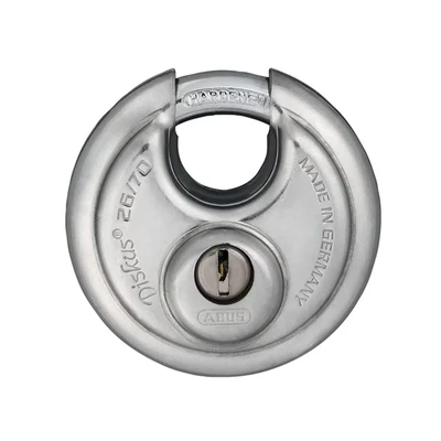 Image of ABUS Diskus padlock 26/70 weatherproof with drill and pull protected cylinder security level 8 silver