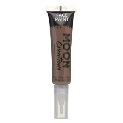 Image of Moon Creations Face &amp; Body Paint Tubes with Brush Applicator Brown 15ml Ready to Use Cruelty Free, Made in UK for Kids, Adults, Fancy Dress, Festivals, Halloween