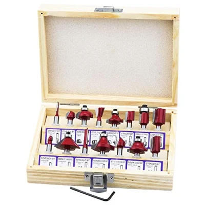 Image of HSEAMALL 15 PCS Router Bits 1/4 shank for Palm Tool 6.35mm Tungsten Carbide Tipped Bit Set Wood Milling Saw Cutter