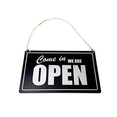 Image of Open / Closed, Shop Door sign Black and White, Engraved, Reversible, Double Sided, hanging