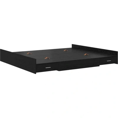Image of vidaXL Storage Bed Frame with Drawer Headboard Black oak 200 x cm