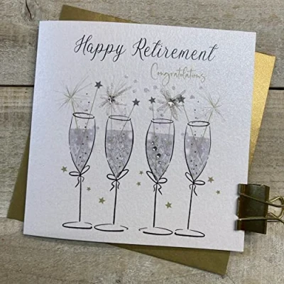 Image of White Cotton Cards RETIREMENT FLUTES GOOD LUCK CARD, HAND FINISHED (D108)