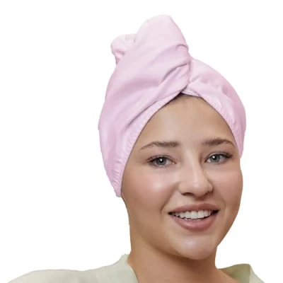 Image of Sports Hair Wrap Towel Microfiber Quick Dry Twist Turban Drying with Loop and Button Fastener Absorbent Lightweight Anti Frizz Universal Size