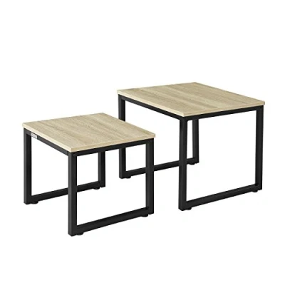 Image of SoBuy FBT42 HG, Nesting Tables, Set of 2 Coffee Table Side End Table, Grey &amp; Black