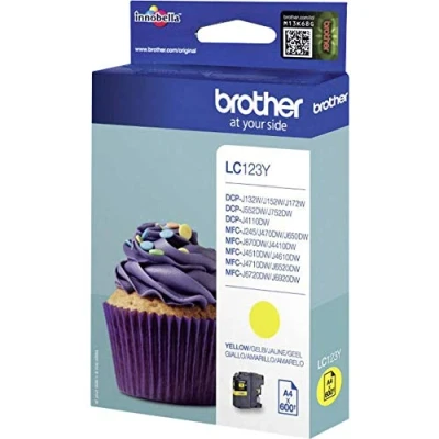 Image of BROTHER LC 123Y Inkjet Cartridge, Yellow, Single Pack, High Yield, Includes 1 x Genuine Supplies