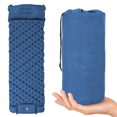 Image of Albert Austin Lightweight Inflatable Camping Mattress Resting Sleeping Mat Waterproof Comfortable Built In Foot Pump and Pillow Easy to Store Dual Valve Pad Travel Backpacking Hiking (Blue)