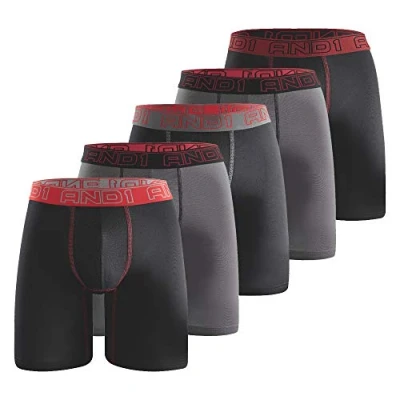 Image of AND1 Men&#039;s Boxer Shorts Mens Underwear Trunks Multi Pack of 5 Briefs Sporty Retro (M)