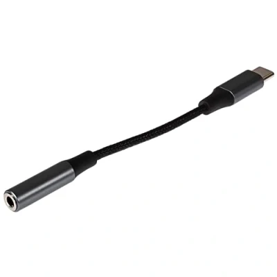 Image of Maplin USB C to 3.5mm Female Jack Headphone Adapter 5cm Cable Braided Aluminium
