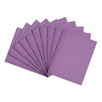 Image of Rhino A5+ Exercise Books, 80 Page / 8mm Lined with Margin Paper Notebook, 10 Pack, 9 x 7 Writing Book, Office &amp; School Stationery Supplies, Purple