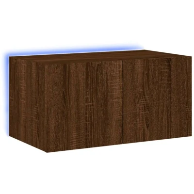 Image of vidaXL TV Wall Cabinet with LED Lights Brown Oak 60x35x31 cm