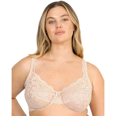 Image of Smart &amp; Sexy Women&#039;s Curvy Signature Lace Unlined Underwire Bra W/Added Support, Buff, 44DD