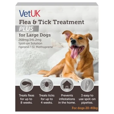 Image of VetUK Flea &amp; Tick Treatment for Large Dogs (3 Pipettes)