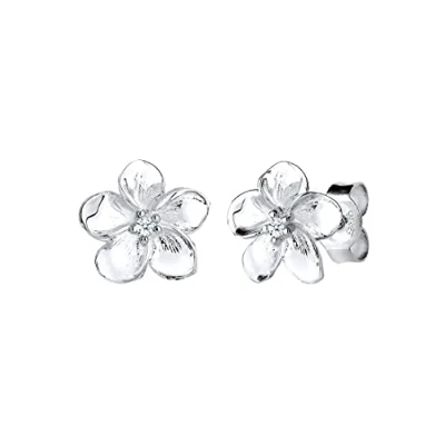 Image of Elli DIAMONDS Earrings Women Frangipani Blossom Floral with Diamond (0,03ct) in 925 Sterling Silver
