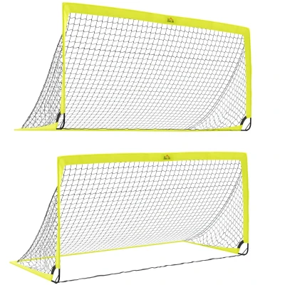 Image of HOMCOM Set of 2 Football Goal Net 6 x 3 ft Foldable Outdoor Sport Training Teens Adults with Carrying Bag Yellow
