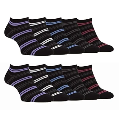 Image of Farah 10 Pairs Mens Bamboo Trainer Socks Striped Cushioned Ankle (6 11, Black Stripe)