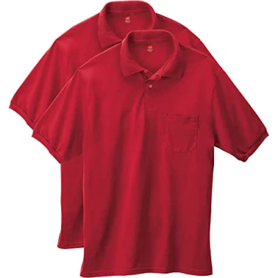 Image of Hanes Men&#039;s Short Sleeve Jersey Pocket Polo, Deep Red, XX Large (Pack of 2)