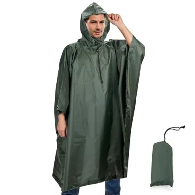 Image of Rain Poncho Waterproof Cape with Hood Multifunctional Raincoat Reusable Clothing Foldable Ripstop Women Men for Hiking Hunting Camping Fishing Daily Use Green