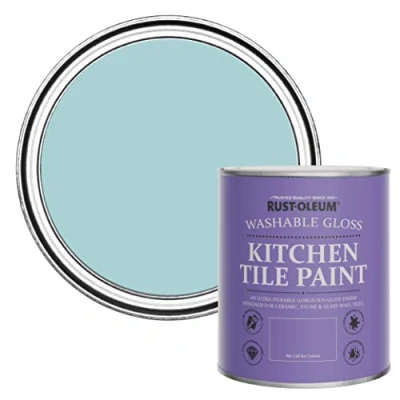 Image of Rust Oleum Blue Water Resistant Kitchen Tile Paint in Gloss Finish Little Cyclades 750ml