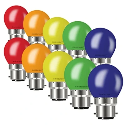 Image of SINCELIGHT B22 LED Coloured Bulbs 1W Red Green Blue Orange Yellow Mixed Color,Decorative Garden Party Light,Pack of 10