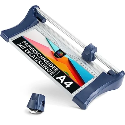Image of OfficeTree Metal Paper Cutter A4 incl. 1 Replacement Blade Guillotine 8 Sheet Photo Trimmer Non Slip use Thanks to clamp