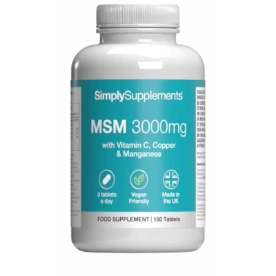 Image of MSM 1,000mg with Added Vitamin C Supports Healthy Joints, Skin, and Immune Function 180 Tablets = 2 Months’ Supply Vegan &amp; Vegetarian Friendly Manufactured in The UK